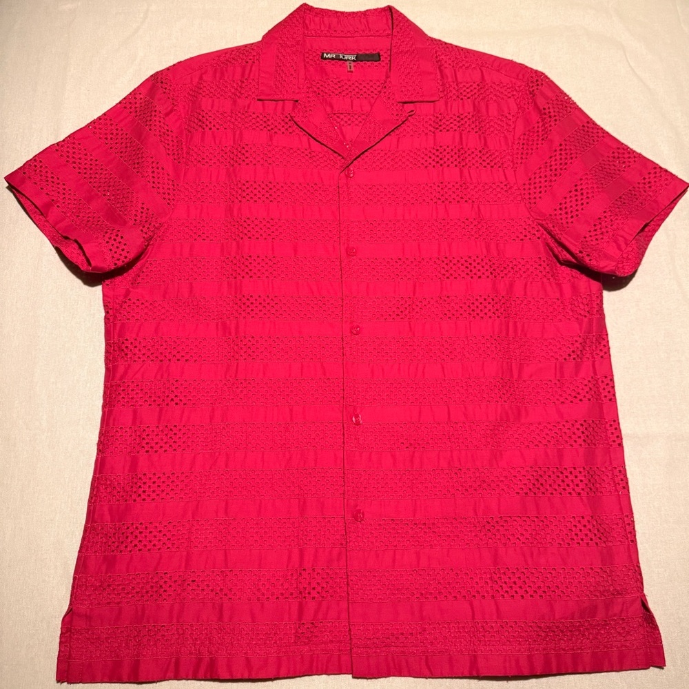 Vintage Mr Turk Short-Sleeve Eyelet Button-Down Shirt - Pink